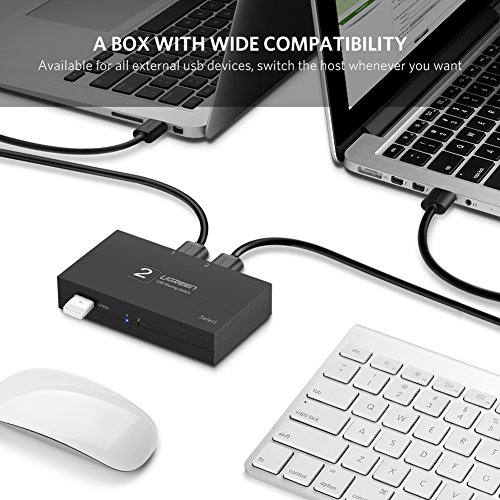 UGREEN 2 Ports USB 2.0 Teilen Switch 2 In 1 Out Umschalter für Drucker Scanner Schwarz - 3