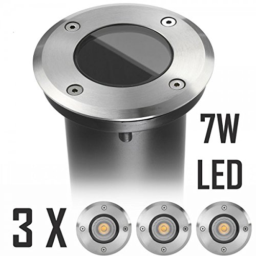 3er LED Bodeneinbaustrahler Set mit LED GU10 Markenstrahler von LEDANDO - 7W - 530lm - warmweiß - rund - IP65 - Blende Edelstahl 316 - belastbar 1t - 50W Ersatz - 30° Abstrahlwinkel - A+ [Bodeneinbauleuchte Bodenleuchte Bodenlampe]