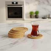 Deconox Bambu Yuvarlak &Ccedil;ay Tabağı Bardak Altlığı 6 'lı Set, Dekoratif Bambu Altlık
