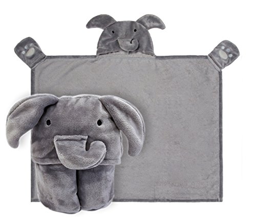 Price comparison product image Kids Hooded Blanket, Animal Embroidered Elephant Flannel Throw