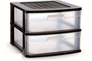 Acan Tradineur - Cajonera sena 2 cajones, plástico negro, 40 x 39 x 33,5 cm, torre de almacenaje, cajones opacos, organizador auxiliar multiusos, almacenamiento, dormitorio, baño, oficina