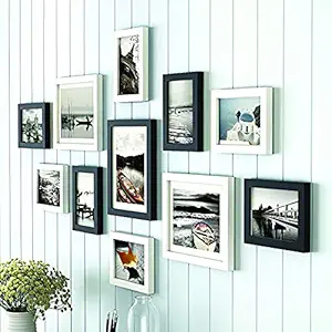 Painting Mantra Art Street Boulevard Photo Frame Set of 11 Picture Frames for Wall Hanging (8x10-3 pcs, 6x8-8 pcs)-Black and White, synthetic wood