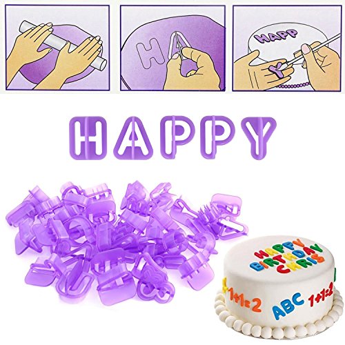 Fondant Ausstecher, HOOMIL Buchstaben Ausstechformen Alphabet Zahlen Auswerfer Stempel Tortendeko Kuchendekoration Set (40 Teilig) - 5