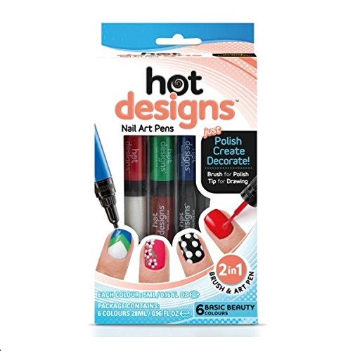 Nail Art Painting Tools Kit, Nail Art DIY Painting Polish Pen Set, Manicure Pedicure Starter Kit, Professional Nail Art Pens, 3 Nail Art Pens in 6 Colours, Includes Decorative Pen and Brush, Basic Beauty