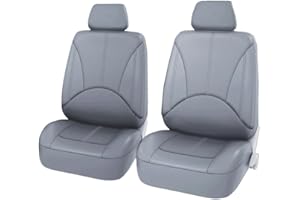 AzulLanse 2 Stück Leder PU Autositzbezug Nur Vordersitz,Vordersitzbezug perforiert Prozess atmungsaktiv,Autositzbezug,Universal die meisten Autos,SUVs,LKWs, Vans (B-grau)