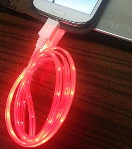 NoveltyThunder - Red 1M 1 Meter Metre Led Light Up Micro USB V8 Charger Cable Anti Tangle Long For Samsung Galaxy S2 S3 S4 S5 Sony Xperia Z1 Z2 Blackberry Curve 9320 9220 HTC One Desire Torch Bold Nexus 5 LG G2 (Red)