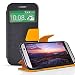 Produktbild UKDANDANWEI S CASE® Glamour-Serie View Leder Tasche Flip Case Cover Schutzhülle Etui Hülle Schale mit Magnetverschluss Für HTC One (M7) -- Schwarz / Orange