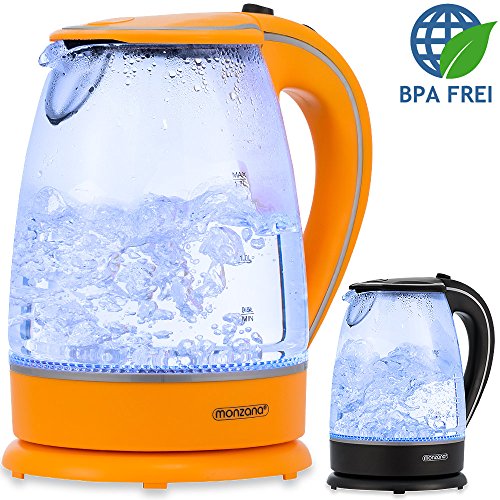 Wasserkocher 1,7 L orange  Teekessel Teekocher 2200 W LED Innenbeleuchtung 360° kabellos