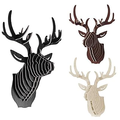 Générique 3D Bois Sculpture de Tête de Cerf Décoration Murale pour Entrée Chambre Couloir Intérieur - Marron