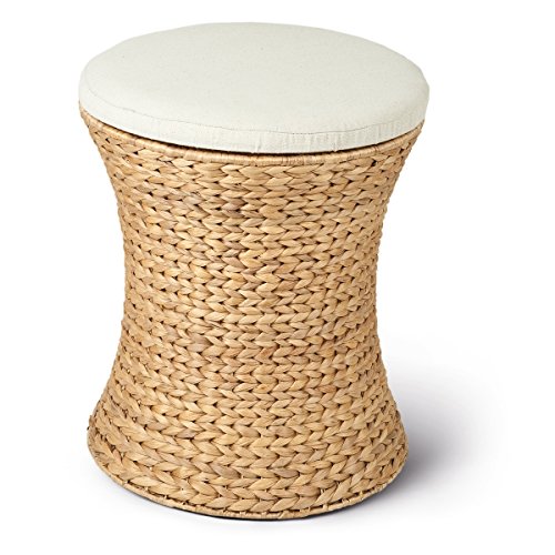 Adam Schmidt Stool with Lining, Seat Cushion and Storage Compartment Woven Water Hyacinth Height 450 mm Diameter 380 mm