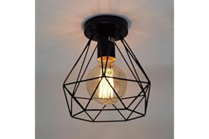 ktjes Vintage Flush Mount Light, Black Hallway & Stairway Lights - Industrial Metal Retro Cage Pendant, Suitable for Bedroom, Kitchen, Living Room - E27 Bulb