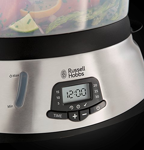 Russell Hobbs 23560-56 MaxiCook Digitaler Dampfgarer mit programmierbarem Verzögerungstimer, drei Dampfgarbehälter und Reisschale, 10,5 L, 1000 W, edelstahl, silber / schwarz - 3