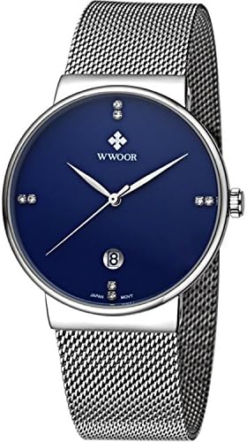 Man Quartz Watches Luxury Fashion Ultral Slim Waterproof Watches Business Male Analog Clock Steel Strap Wristwatches -Blue color