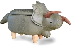 Il Gruppone Passione Casa Pouf Contenitore a Forma di animale, Pouf Poggiapiedi imbottito con Gambe in Legno e Rivestimento .Sgabello per Bambini e Adulti per Camera Cameretta Salotto - Dinosauro