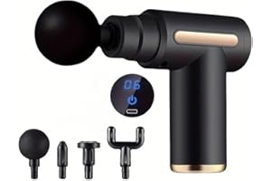 ZiaWorld Massage Gun with LCD Touch Screen, Body Deep Tissue Percussion Handheld Back Leg Muscle Massager, Portable Neck Relaxation Gun, Noise Reduction (Black 6 Speed 4 Head)
