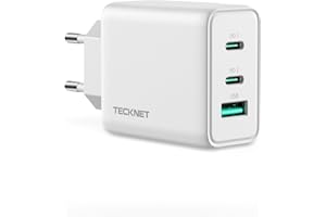 TECKNET Caricatore USB C 65W PD 3.0 GaN Fast Charger, Alimentatore Presa USB 3 Porte,Caricatore USB da Muro Compatibile per iPhone 13 Pro Max/13 Pro/13/13 Mini, MacBook Pro, iPad Pro(Senza Cavo)