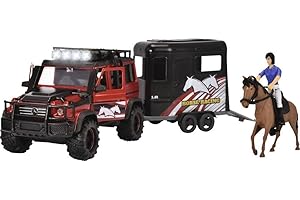 Dickie Toys - Horse Trailer Set (42 cm) - rot-schwarzer Spielzeug-Truck mit Pferdeanhänger, Pferd & Reiter - für Kinder ab 3 Jahren