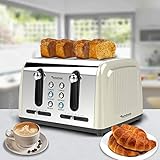 4 Scheiben Langschlitz Toaster mit 1500W, Aufwärm- / Auftaufunktion, inkl. Brötchenaufsatz Krümelschublade, Retro Design - 3