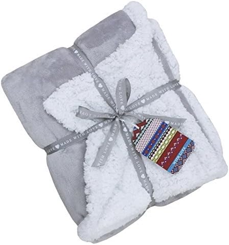 PLAIN LIGHT GREY WHITE FLEECE SHERPA THROW BLANKET 127CM X 152CM