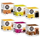 Nescafé Dolce Gusto Set Basic: Lungo, Cappuccino, Latte Macchiato, Espresso, Chococino, Crema Grande, 6 x 16 Cápsulas