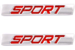 SGW 2 Stück Sport Emblem 3D Metall Auto Dekoration Metall Kleber Buchstabe Sport LKW Auto Abzeichen Emblem Aufkleber (Silber Rot)