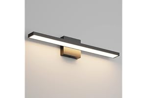 Klighten Lampe Miroir LED Salle de Bain 60cm, 20W 2000LM Applique Miroir Salle de Bains, IP44 Lumière Miroir Salle de Bain Moderne, 3000K Blanc Chaud, 144 LEDs, 110-240V, Noir