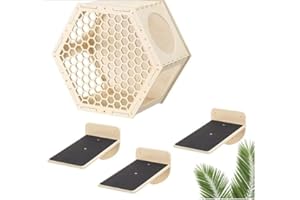 Navaris Pared de Escalada para Gatos - Juego de 3X escalón y 1x balda Hexagonal para Gato - Circuito de 4X Plataforma para Escalar y Jugar en Paredes