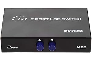 ASHATA Przełącznik 2/4-portowy USB 2.0, przełącznik USB 2.0, przełącznik przełączający, przełącznik ręczny, przełącznik, adapter do komputera, drukarki, skanera, czarny (2 porty)