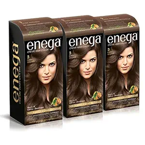 Enega Creme Hair Color Dark Brown - 120 ml (Pack of 3)