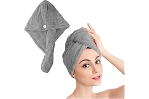 Shakeel Microfiber Hair Towel Wrap | Super Absorbent Hair Turbans for Quick Dry, Grey