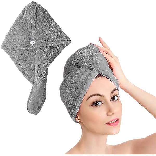 Serviette Cheveux Microfibre URAQT - Lot De 3 - Super Absorbante, Séchage Rapide - Avec Bouton
