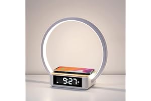 ‎WILIT WILIT LED Nachttischlampe mit Kabelloser Ladefunktion, Lichtwecker Tischlampe Touch Dimmbar mit 3 Helligkeitsstufen, Warmes Nachtlicht mit 5W Wireless Charger für Schlafzimmer, Holz&Weiß