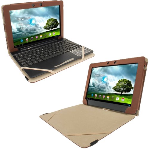 igadgitz ‚Portfolio‘ Braun PU Leder Tasche Schutzhülle Hülle Ledertasche Lederetui Etui Case für Asus Eee Pad Transformer & Keyboard Dock TF300 TF300T TF300TG & TF300TL 10.1″ Android Tablet - 2