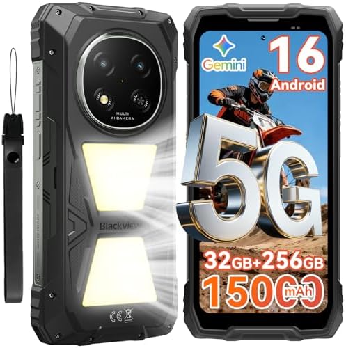 Blackview ROCK 2 Pro Rugged Smartphone, Android 16 Smartphone Rugged 5G 32GB+256GB, 6.67" HD+ Display 120Hz 15000mAh IP69K Telefono Rugged, 16MP AI Kamera, NFC/OTG/GPS/Gemini AI/Glove Mode 2.0