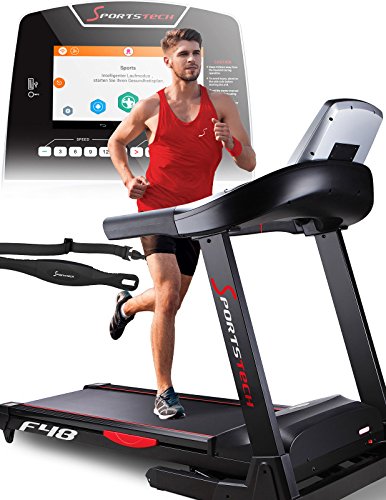Sportstech F48 Profi Laufband mit 10,1 Zoll Android WiFi 7.75 PS 20 km/h mit Tablethalterung - klappbar