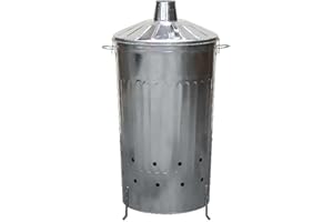 simpa 180L XXL Strong Tough Galvanised Metal Incinerator & Locking Lid 107cm (H) x 64cm (W) x 52cm (Dia)
