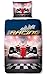 Produktbild Aminata Kids - Bettwäsche-Set 135-x-200 cm Formel-1 Formel-eins-Motiv Renn-Wagen Renn-Auto-s Sport-Wagen Fahrzeug-e Race car-s 100-% Baumwolle Renforce rot blau-e Teenager Jugendlich-e