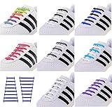  RECKNEY Schnürfreie Schnürsenkel für Kinder und Erwachsene, Silikon, flache Schnürsenkel für Sportschuhe, einfach, elastisch, für Laufschuhe - Schwarz