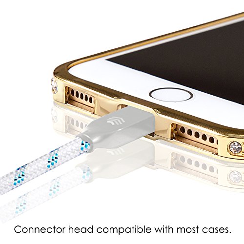 Lightning Kabel – 3m, Blau, Neustes Design – Sehr schnelles iPhone 7 Ladekabel – verstärktes USB Datenkabel mit Knickschutz – Für Apple iPhone 7 6 5, iPad, iPod – SWISS-QA Geldrückgabe Garantie - 3