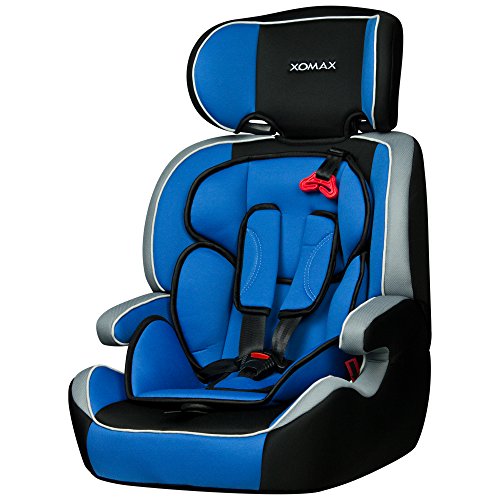 XOMAX XM-K4 BLUE Autokindersitz + Gruppe I / II / III (9 – 36 kg) + ECE R44/04 geprüft + Farbe: Blau, Schwarz, Grau + mitwachsend + 5-Punkte-Sicherheitsgurt + Kopfstütze verstellbar + Rückenlehne abnehmbar / Bezüge abnehmbar & waschbar - 4
