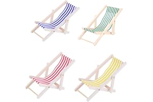 JZK 4x Mini wooden chair for dolls house furniture accessories deck dolls beach chair for indoor outdoor garden seaside beach