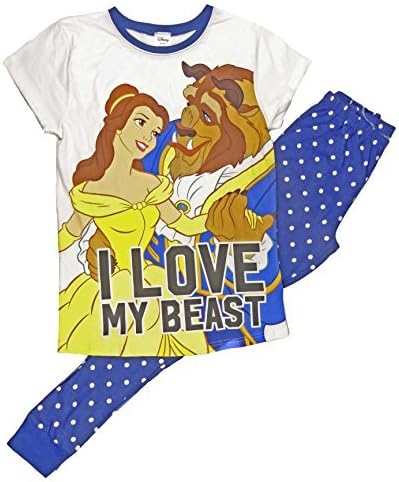 TDP PJ Ladies Character Pyjamas Choose From Super Woman Tinkerbell Eeyore Marvel Heroes Minnie Mouse (12-14 Ladies, Beauty and The Beast Long)
