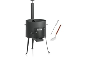 ‎BBQ-TORO BBQ-Toro Kazan Ofen Ø 39,5 cm | Gulaschkessel mit Schaumlöffel und Schürhaken | Outdoor Ofen mit Rohr, Feuerkessel | Feuer-Ofen, Eintopfofen, Feuerstelle, Kazan-Gestell, Utschak, Dreibein