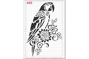 GiwuArt - Parrot Bird Flowers Stencil Mylar A4 Sheet 190 Micron Strong Reusable Craft Art Wall Deco