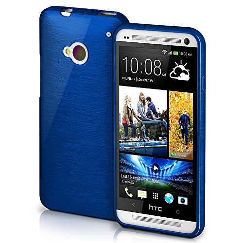 Funda protectora OneFlow para funda HTC One M7 Carcasa silicona TPU 1 5mm   Accesorios cubierta protecci  n m  vil   Funda m  vil paragolpes bolso cepillado aluminio dise  o en Navy-Blue