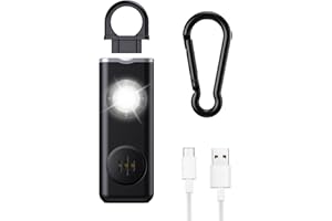 ORIA Alarma Personal de Emergencia, Llavero Alarma Autodefensa Recargable, 130dB Sirena de Defensa Propia, Llavero de Seguridad, Señal de Luz Intermitente LED para Mujeres, Niños, Ancianos - Negro