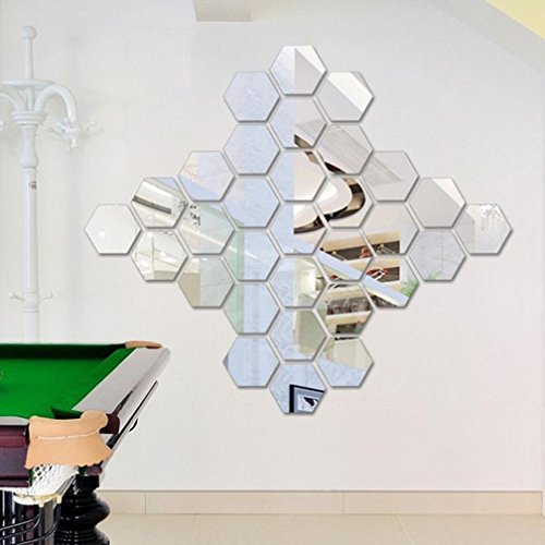 NectaRoy 3D Spiegel Hexagon Acryl-entfernbare Wand-Aufkleber-Abziehbild, Spiegel Geometrische Hexagon Aufkleber Wohnzimmer Dekor (Silber) - 4