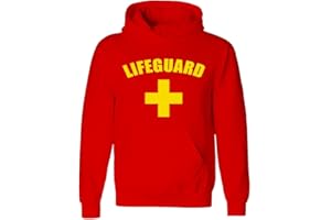 STAR AND STRIPES Lifeguard Cross + Red Hoodie Yellow Print - Fancy Dress Beach Party Red Printed Hooded Sweatshirt