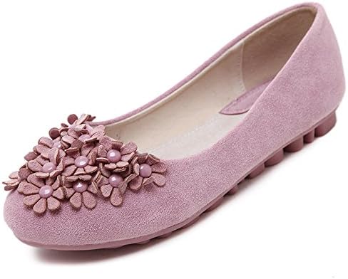 Mineroad Women Closed Toe Breathable Flowers Solid Color Ballet Flats Elegant Round Toe Casual Shoes Pink UK 6.5