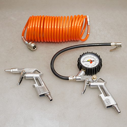 Preisvergleich Produktbild Druckluft-Set 3 teilig, Reifenfüller, Sprialschlauch, Ausblaspistole